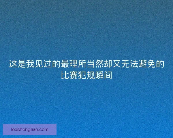 这是我见过的最理所当然却又无法避免的比赛犯规瞬间
